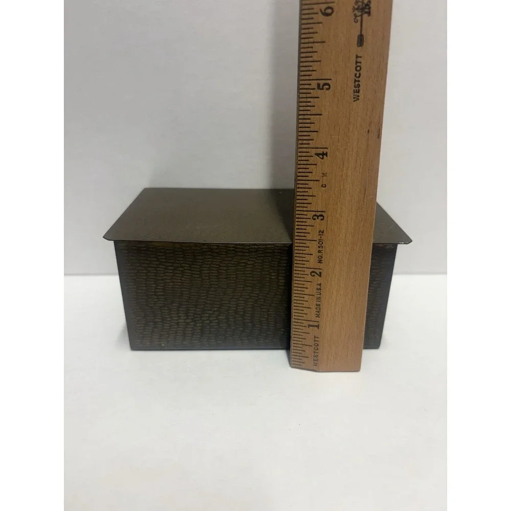 Box Hammered Brass Wood inside trinket small rectangular 5 x 2.5 x 3.5 vintage